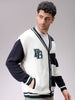 Men's White Oversized Colourblocked V-Neck Cardigan