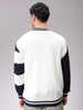 Men's White Oversized Colourblocked V-Neck Cardigan