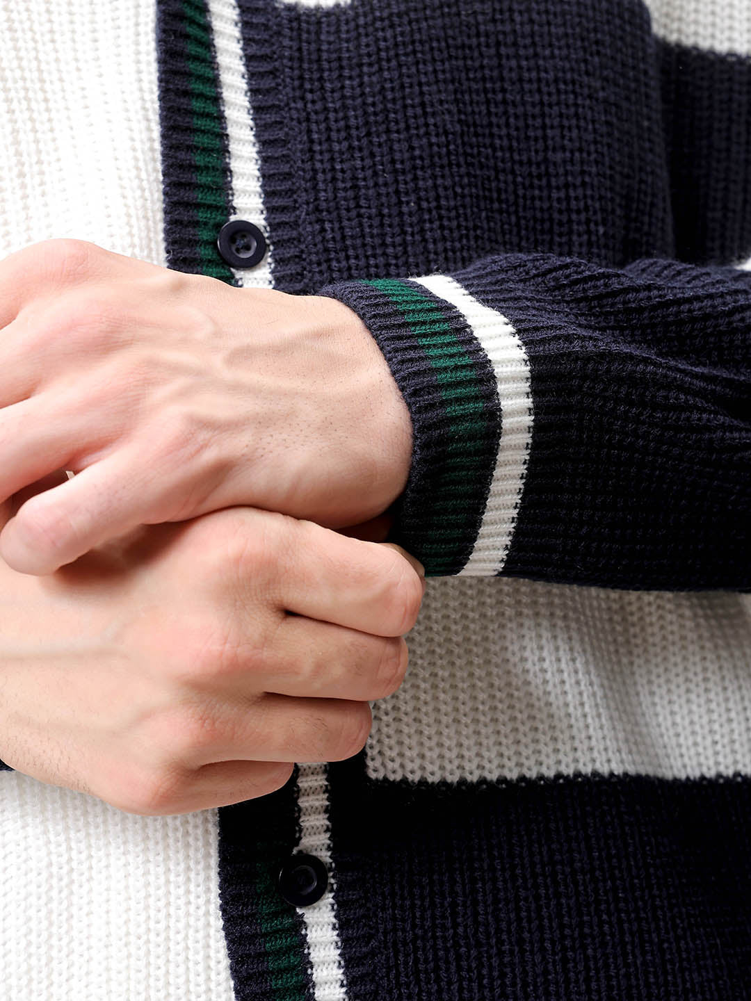 Men's White Oversized Colourblocked V-Neck Cardigan