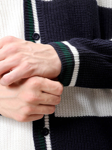 Men's White Oversized Colourblocked V-Neck Cardigan