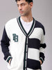 Men's White Oversized Colourblocked V-Neck Cardigan