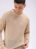 Men's Cream Relaxed Fit Textured Sweater