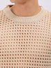 Men's Cream Relaxed Fit Textured Sweater