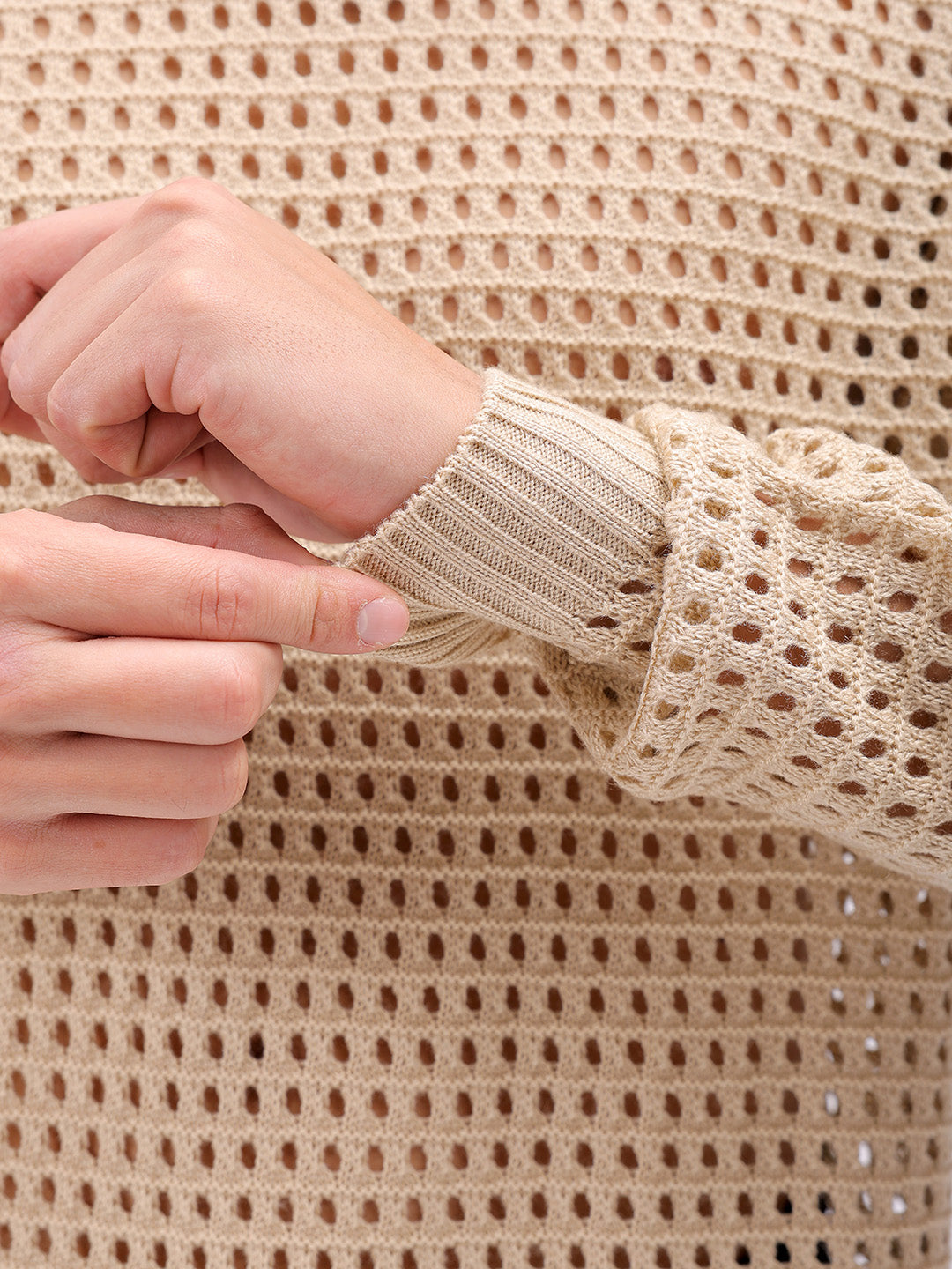 Men's Cream Relaxed Fit Textured Sweater