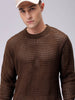 Men's Dark Brown Relaxed Fit Textured Casual Sweater