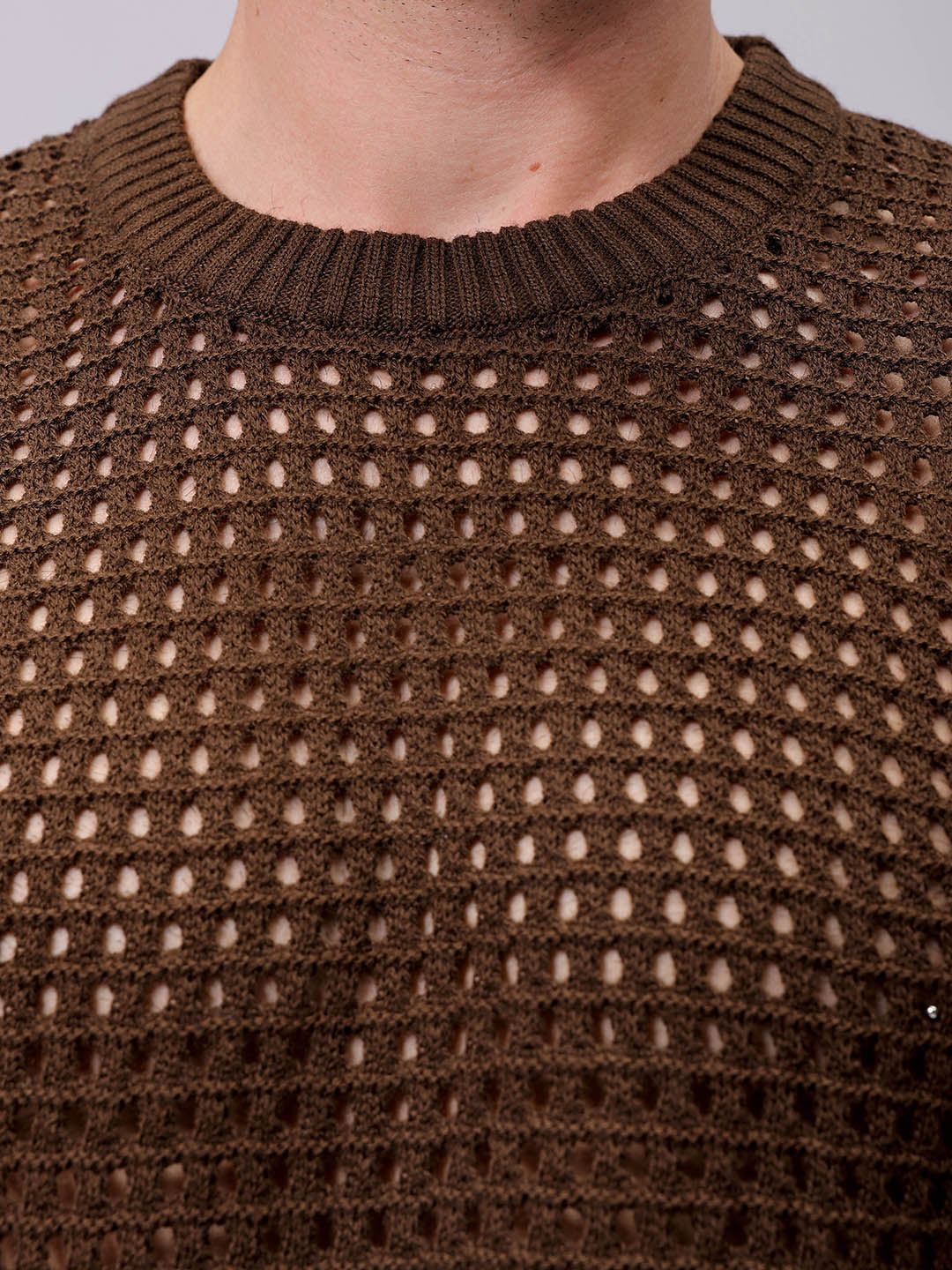 Men's Dark Brown Relaxed Fit Textured Casual Sweater