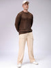 Men's Dark Brown Relaxed Fit Textured Casual Sweater