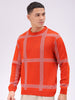 Men's Orange Relaxed Fit Checked Sweater