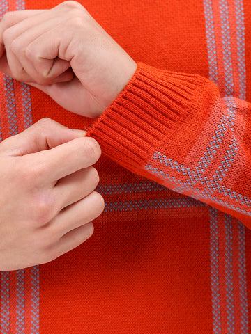 Men's Orange Relaxed Fit Checked Sweater