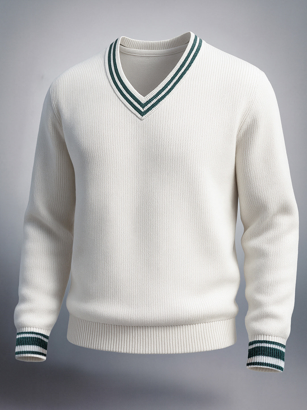 Men's White Relaxed Fit Solid V-Neck Sweater