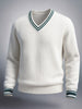 Men's White Relaxed Fit Solid V-Neck Sweater