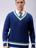 Men's Navy Blue Relaxed Fit Textured V Neck Sweater