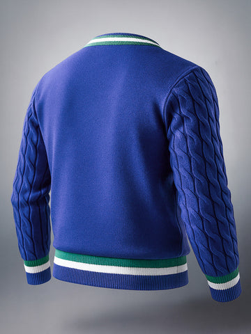 Men's Navy Relaxed Fit Textured Casual Sweater