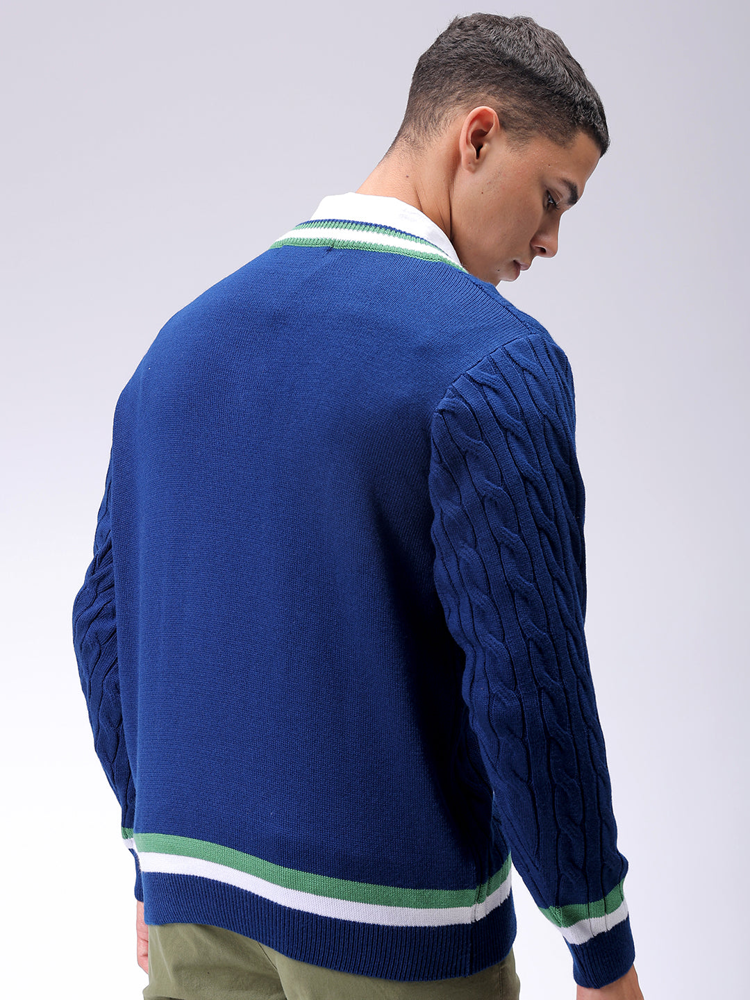 Men's Navy Relaxed Fit Textured Casual Sweater