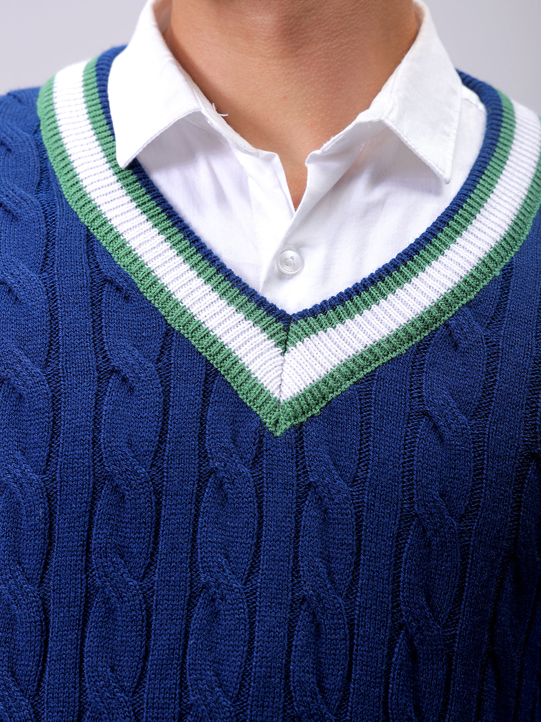 Men's Navy Relaxed Fit Textured Casual Sweater