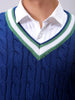 Men's Navy Blue Relaxed Fit Textured V Neck Sweater