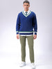 Men's Navy Blue Relaxed Fit Textured V Neck Sweater