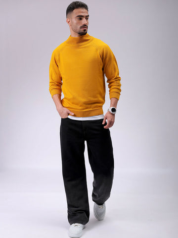 Men's Mustard Relaxed Fit Solid High Neck Sweater – TIGC
