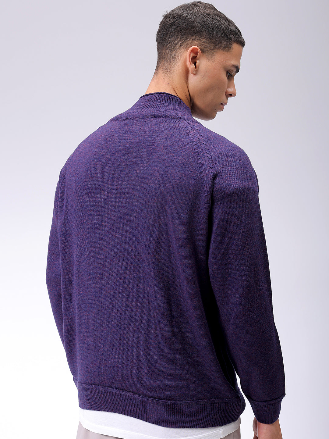 Men's Violet Relaxed Fit Solid High Neck Sweater