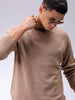 Men's Khaki Relaxed Fit Solid High Neck Sweater