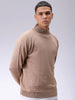 Men's Khaki Relaxed Fit Solid High Neck Sweater