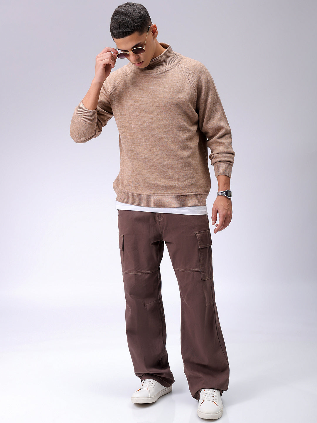 Men's Oat Milk Relaxed Fit Solid Casual Sweater