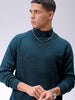 Men's Teal Relaxed Fit Solid High Neck Sweater