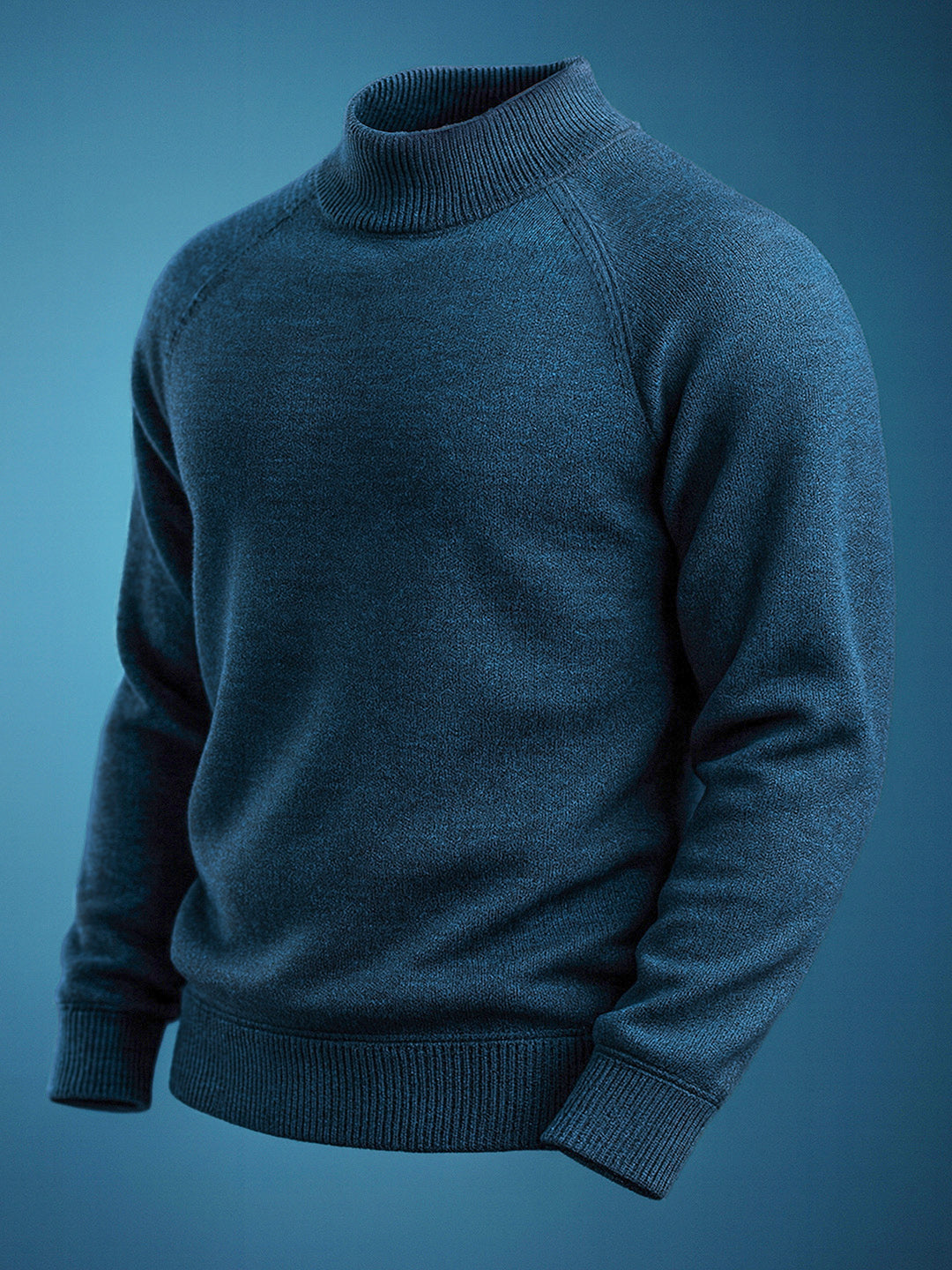 Men's Teal Relaxed Fit Solid High Neck Sweater