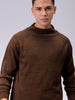 Men's Brown Relaxed Fit Solid High Neck Sweater