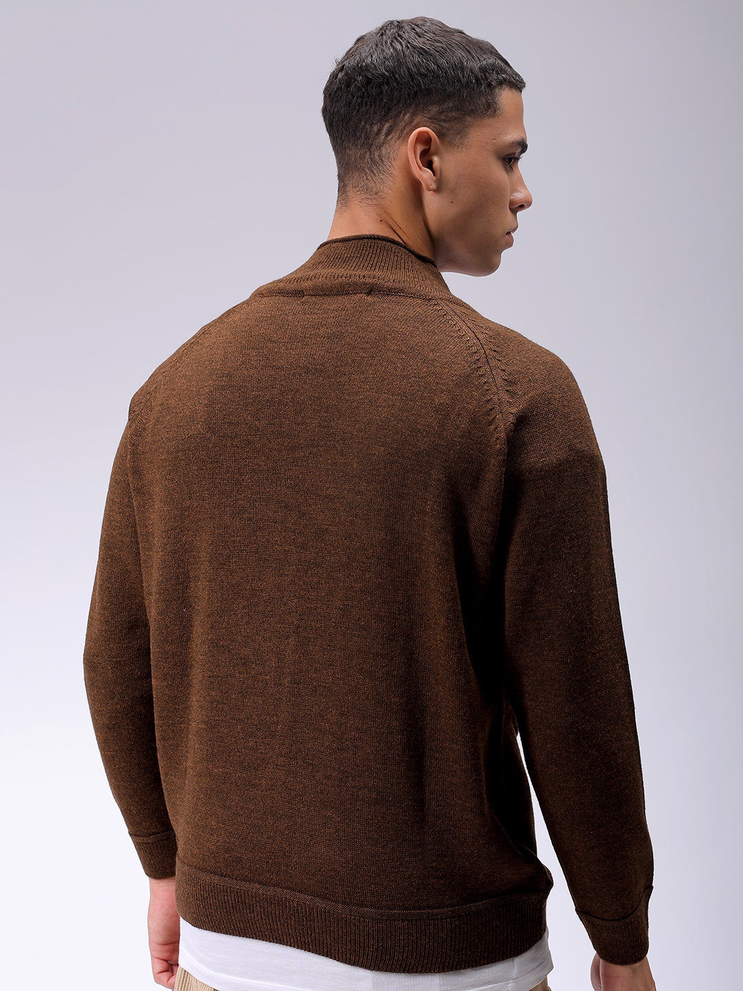 Men's Brown Relaxed Fit Solid High Neck Sweater