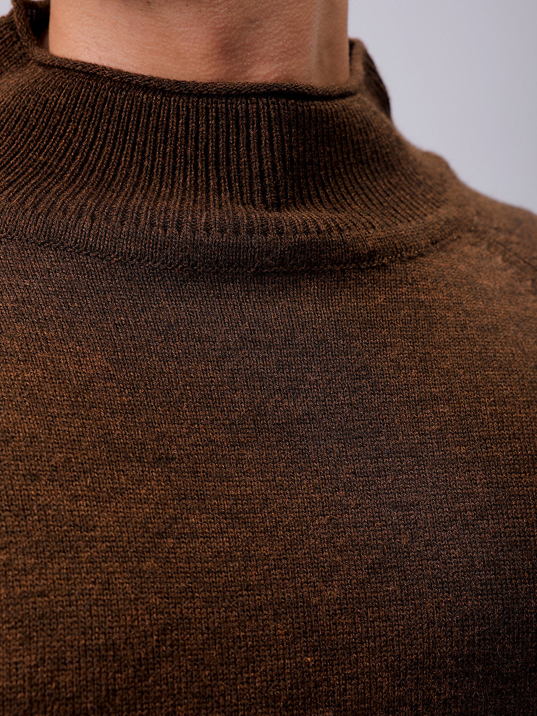 Men's Brown Relaxed Fit Solid High Neck Sweater