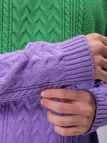 Men's Green Relaxed Fit Colourblocked High Neck Sweater