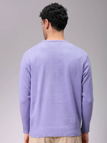 Men's Purple Relaxed Fit Solid High Neck Sweater