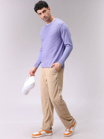 Men's Purple Relaxed Fit Solid High Neck Sweater