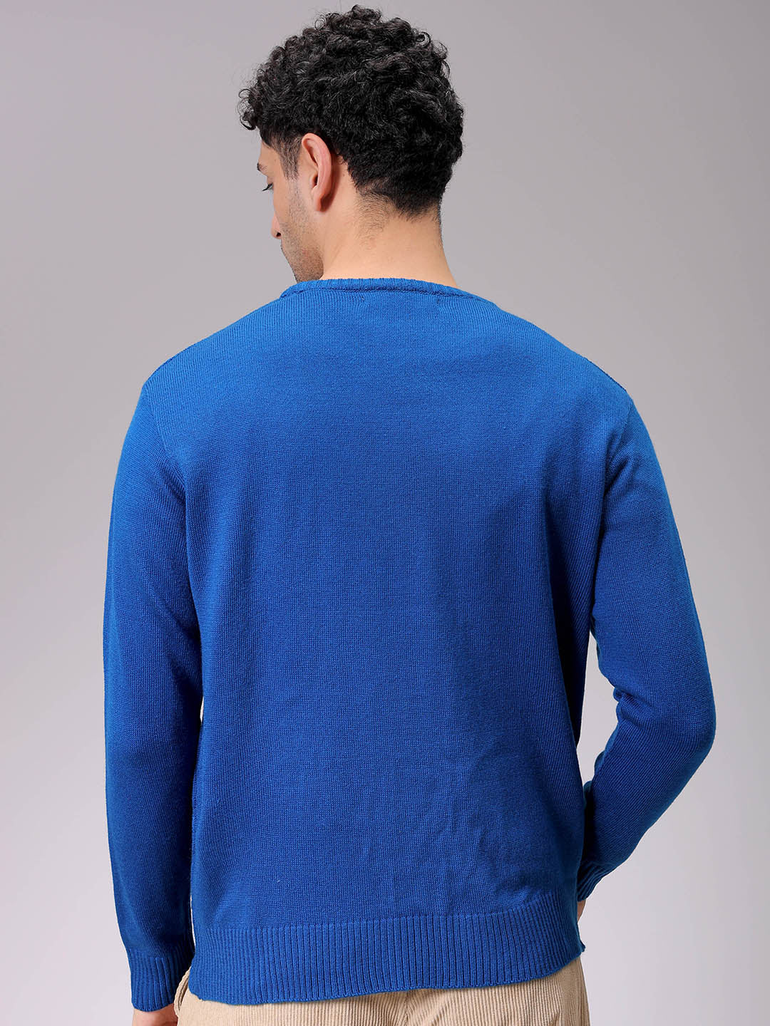 Men's Blue Relaxed Fit Solid High Neck Sweater