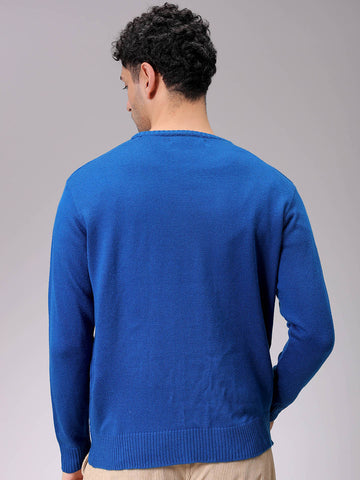 Men's Blue Relaxed Fit Solid High Neck Sweater
