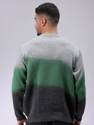 Men's Grey Relaxed Fit Textured Crew Neck Sweater