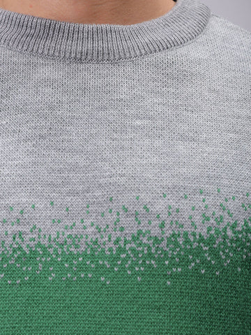 Men's Grey Relaxed Fit Textured Crew Neck Sweater