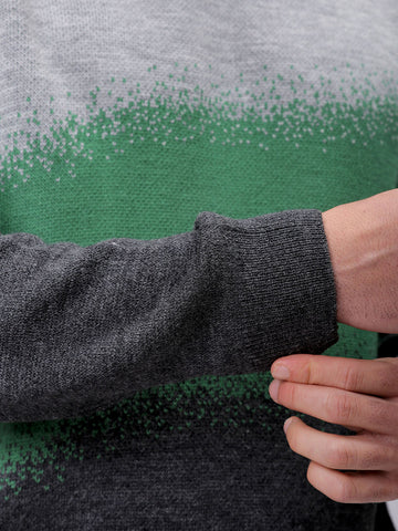 Men's Grey Relaxed Fit Textured Crew Neck Sweater