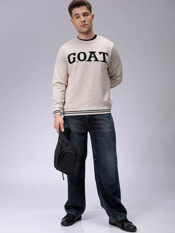 Men's Relaxed Fit Typographic Crew Neck Sweater