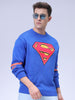 Men's Blue Relaxed Fit Superman Printed Crew Neck Jacquard Sweater