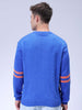 Men's Blue Relaxed Fit Superman Printed Crew Neck Jacquard Sweater
