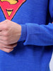 Men's Blue Relaxed Fit Superman Printed Crew Neck Jacquard Sweater