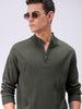 Men's Olive Relaxed Fit Solid High Neck Sweater