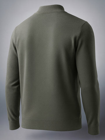 Men's Olive Relaxed Fit Solid High Neck Sweater