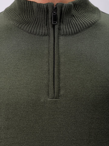 Men's Olive Relaxed Fit Solid High Neck Sweater