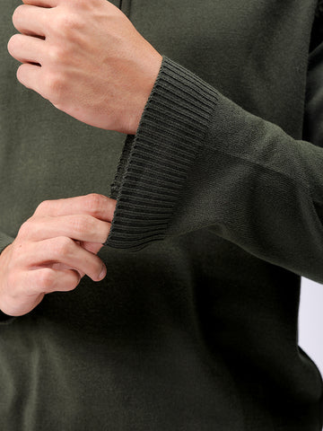 Men's Olive Relaxed Fit Solid High Neck Sweater
