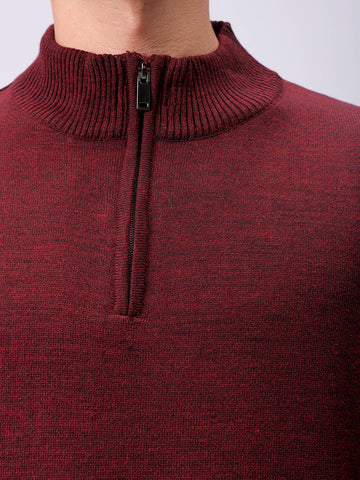 Men's Maroon Relaxed Fit Solid High Neck Sweater