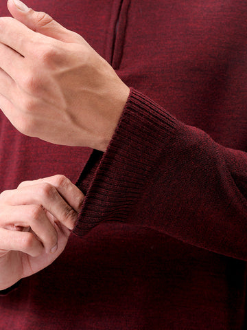Men's Maroon Relaxed Fit Solid High Neck Sweater