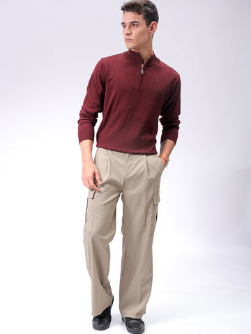 Men's Maroon Relaxed Fit Solid High Neck Sweater